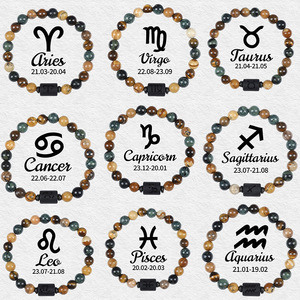 Pulsera de los Doce Signos del Zodiaco Más Vendida, Piedra de Ojo de Tigre, Estilo Pareja, Pulsera de Cuentas Hecha a Mano - Product Image 2