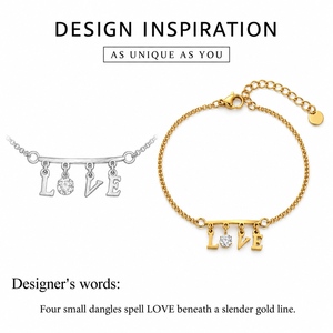 สร้อยข้อมือ LOVE ประดับเพชรซิคอน สแตนเลส 304 ชุบทอง 14K ด้วยระบบสุญญากาศ สายโซ่ปรับขนาดได้ - Product Image 3