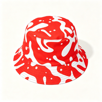 Bob unisexe 100 % polyester toile rouge et blanc imprimé abstrait effet éclaboussures, idéal pour l'été, les activités de plein air, la pêche, les sports et les voyages, protection UV