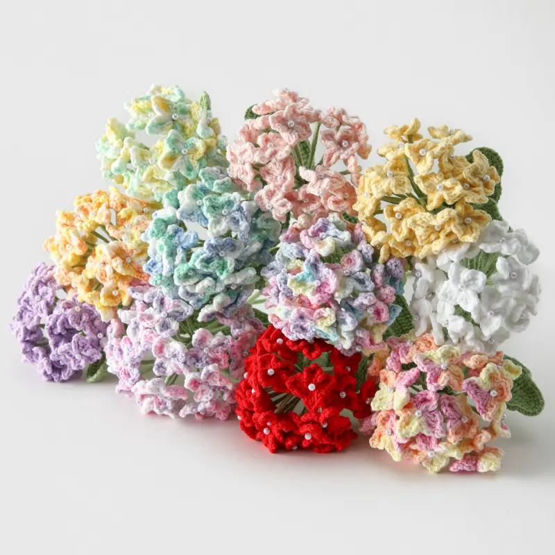 Oil Painting Monet Style Hand-Made Crocheted Gradient Hydrangea Double-Petal High-Grade Style Knitted Bouquet