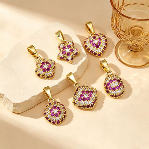 Mini Ciondoli in Oro 18k con Zirconi Pavé a Forma di Cuore, Stella, Fiore, Quadrato e Occhio di Allah, Piccoli Ciondoli Blu con Zirconi a Forma di Occhio di Allah per Creazione di Gioielli - Product Image 4