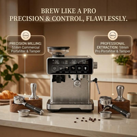 Machine à café multifonction avec moulin à café, porte-filtre en aluminium de 51 mm et 58 mm, adaptable aux capsules avec adaptateur pour machine à café semi-automatique