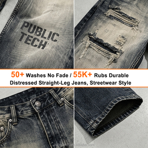 Fabricant de pantalons en jean à marque privée – Jeans droits empilés noirs vintage déchirés 100 % coton pour hommes - Product Image 2