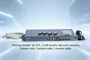 Hioso 4 ports GPON <span class=keywords><strong>OLT</strong></span> <span class=keywords><strong>4PON</strong></span> 1:128 pleine charge 512 compatibilité avec GPON XPON ONU ONT WEB SNMP CLI anglais FTTX FTTH 1AC 9db 10db - Product Image 2