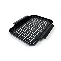 Ensemble de paniers de barbecue rectangulaires noirs antiadhésifs polyvalents avec poignées de plateau de cuisson perforé pour le camping en plein air