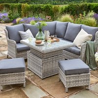 Muebles de jardín, sofá de esquina exterior de ratán impermeable con muebles de Hotel barroco otomano, juego de comedor para Patio con mesa elevadora
