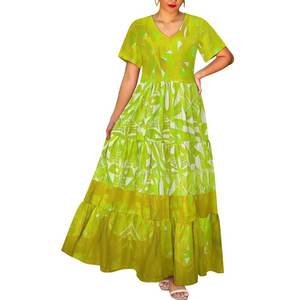 Abito lungo da donna taglie forti con stampa all-over, scollo a V, maniche corte, balze a strati, vestibilità ampia, stampa etnica tribale, casual - Product Image 3