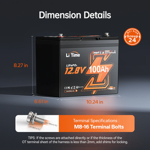 Ltime 100a bms חכם ליתיום חבילה 12v 100ah קבוצה 24 lifepo4 15000 מחזורים עמוקים 10000 חימום בלוטה + טעינה - Product Image 6