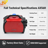 Chauffage diesel intégré OkyRie AX56H avec boîtier rouge, uniquement au diesel, 4 sorties d'air pour SUV, petit camion, camping-car
