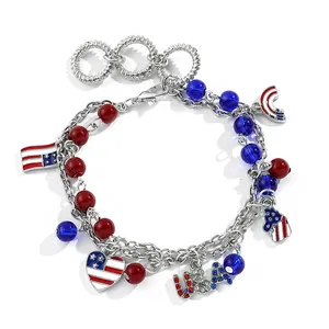 USA Flag Charm Bracelet Patriotic Star Beads American Flag Pendant DIY Bangles for Women Fashionable Party Jewelry