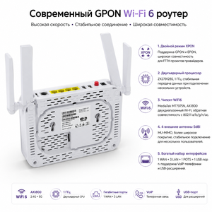 Routeur ONU XPON Premium AX1800 WiFi6 avec chipset MT7975N et antenne MU-MIMO pour solution de haut débit fibre optique ISP - Product Image 2