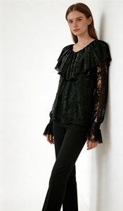 Elegante Damen-Blusen mit Rüschen und langen Ärmeln für den Herbst, lässige Oberteile, atmungsaktiv, gewebte Spitze, knitterarm, umweltfreundlich - Product Image 6