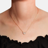 Collier pendentif cœur entièrement serti de diamants, chaîne en tungstène avec anneau en O, style tendance minimaliste élégant et luxueux pour femme, ambiance Instagram