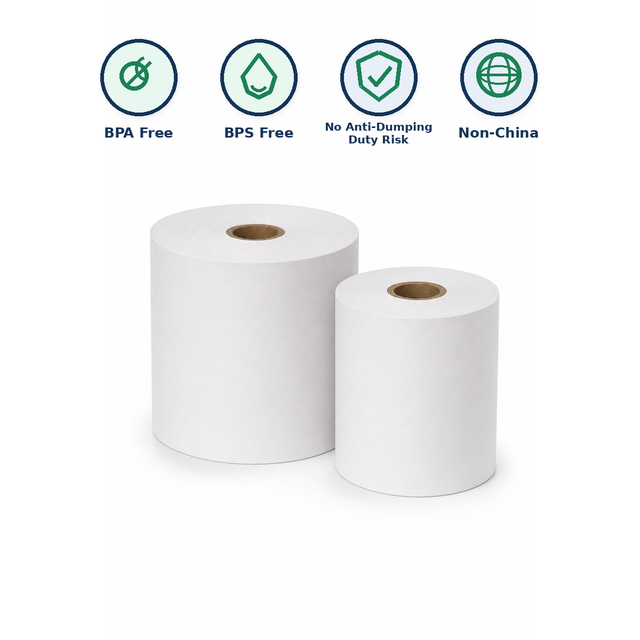 80x80mm White 48gsm Thermal Receipt Paper Roll BPA Free Flexo Printed for POS Machines and Cash Registers OEM Custom Logo