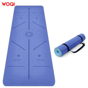 Tapis de yoga Woqi 8 mm d'épaisseur, en TPE, bleu royal, rectangulaire, pour exercices de fitness à domicile, avec sangle de transport - Product Image 1