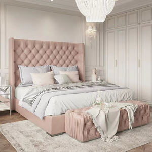 Cama King de Terciopelo de Lujo Minimalista Moderna, Juego de Dormitorio Tapizado de Alta Calidad para Recámaras Principales de Hotel/Villa - Product Image 1