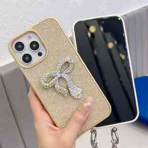 Funda para Teléfono Móvil con Correa de Muñeca y Protección 360° de <span class=keywords><strong>PC</strong></span> Rígido con Cuentas y Dijes de Mariposa con Brillantina de Diamantes para 16 - Product Image 2