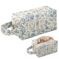 Grande trousse de maquillage florale en coton pour femme, cadeau pour demoiselle d'honneur, pochette pour fiançailles, cadeau de douche nuptiale pour mariage