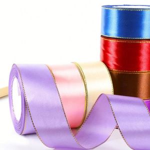 Ruban en polyester brillant classique promotionnel 4CM*25Y, ruban en satin uni avec bord doré - Product Image 3