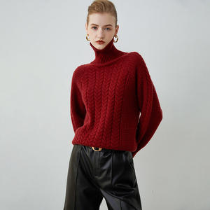 Nuevo diseño Dazy de punto de Cable al por mayor cuello alto suéter de 100% Cachemira de las mujeres - Product Image 2