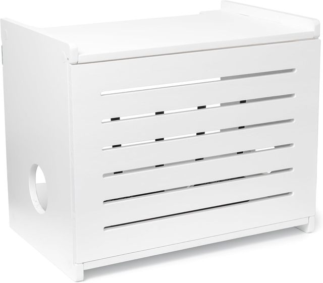 Wooden WiFi Router Storage Box: Deluxe Wall-Mountable Decorative Shelf Hider -With Cable Management