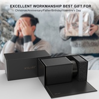 Boîte à remontoir automatique pour montre simple en cuir noir de luxe avec couvercle anti-poussière