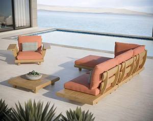 2023 Novo Conjunto de Sofás Modernos de Teca para Exterior, Impermeável, Móveis de Madeira Sólida de Teca com Almofadas - Product Image 2