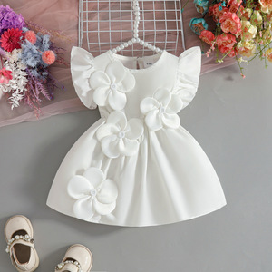 Vestito Estivo Floreale per <span class=keywords><strong>Neonata</strong></span> con Maniche a Farfalla, Rosa e Bianco - Product Image 1