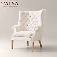 Fauteuil d'appoint moderne de luxe capitonné à dossier haut avec pieds en bois massif, chaise de salle à manger individuelle pour la maison et l'hôtellerie