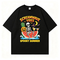 Spooky Summer Skeleton Fruit Cocktail Grafisch Velours Zwaar Katoenen T-shirt Unisex Oversized Halloween Streetwear T-shirt met korte mouwen