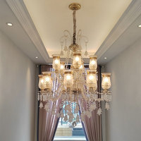 VHFactory Lustres multicouches en cristal de style européen pour villas de luxe Salons Escaliers circulaires Hôtels Salles de banquets