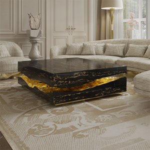 Cao cấp đá cẩm thạch nghệ thuật sang trọng Bàn cà phê hình chữ nhật thiết kế phòng khách đồ nội thất nhà ánh sáng sang trọng hình đặc biệt - Product Image 6