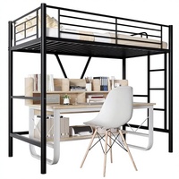 Lit d'appartement moderne et minimaliste en fer forgé avec design surélevé détachable et assemblable, support pliant et table inférieure