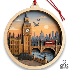 Ornement personnalisé en contreplaqué peuplier de 3 mm découpé au laser, représentant la silhouette de <span class=keywords><strong>Londres</strong></span> avec le Big Ben, pour la décoration de la maison ou en voyage, conforme à la norme CPSC, DDP - Product Image 1