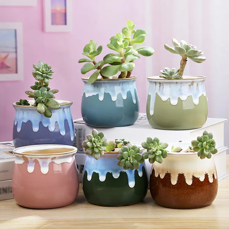 Wholesale cheap mini flower pot garden decoration succulents cactus colorful glaze flowerpot