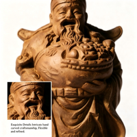 Sculpture artisanale en bois gravé du Dieu de la Richesse, en matériau naturel, 15 cm, objet de collection traditionnel chinois de la divinité de la fortune