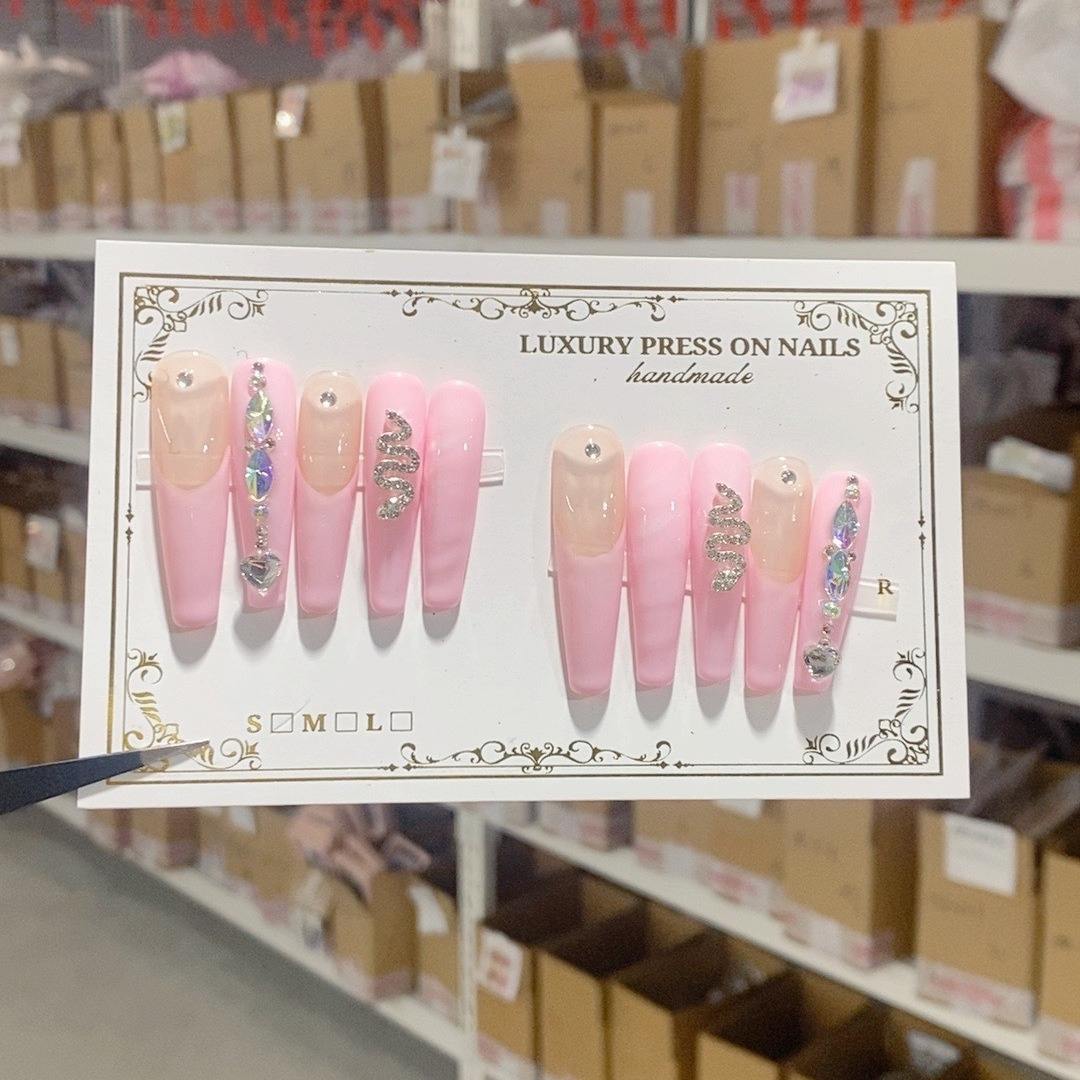 OEM Wholesale Handmade Designer Style 10 Pcs Long Press-On False Nails Easy Application for Fingers Artificial Fingernails