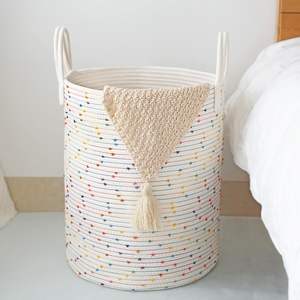 <span class=keywords><strong>Grand</strong></span> et <span class=keywords><strong>grand</strong></span> <span class=keywords><strong>panier</strong></span> à linge coloré <span class=keywords><strong>pompon</strong></span> <span class=keywords><strong>panier</strong></span> pour enfants mignon pépinière organisateur de stockage coton corde tissé <span class=keywords><strong>panier</strong></span> de rangement - Product Image 3