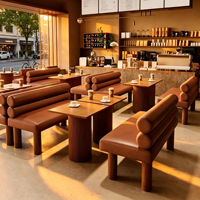 Sièges en cuir pour café commercial avec base en bois massif et chaise de restaurant, ensemble de mobilier de café pour café, bistrot