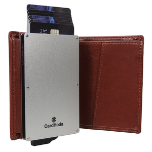 CardHoda Aluminum <b>RFID</b> <b>Blocking</b> <b>Wallet</b> Men's Minimalist Short Card Holder Genuine Leather Fold Closure Brown - Product Image 1