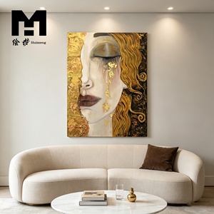 Quadro su Tela Fatto a Mano I Lacrime Dorate di <span class=keywords><strong>Gustav</strong></span> <span class=keywords><strong>Klimt</strong></span>, Quadro I Lacrime di Freya, Dipinti ad Olio Astratti con Cornice, Decorazione per la Casa - Product Image 6