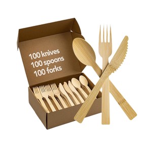 Bamboo Disposable Cutlery Set Knives Forks Spoons Biodegradable Natural For Party Camping - Product Image 5