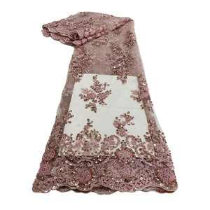 Nuevo diseño de telas de malla de lentejuelas con cuentas, precio más barato, tela <span class=keywords><strong>africana</strong></span> Peal, malla nupcial, bordado de boda, telas de encaje de Organza - Product Image 3