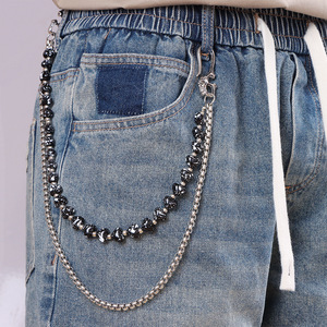 Beaded Double Layer Pants <b>Chain</b> Black Ink Splatter Heart Design Zinc Alloy <b>Waist</b> <b>Chain</b> Hip Hop Casual Style - Product Image 1