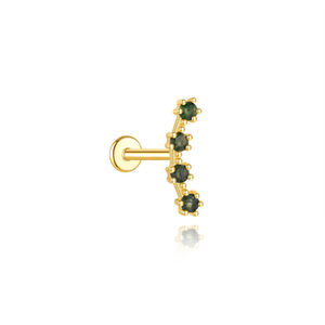 Boucles d'oreilles Lotus personnalisées en or massif 9K 14K 18K avec agate herbe d'eau, sans filetage, à enfiler, bijoux fins pour piercing, vente en gros - Product Image 2