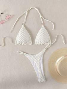 European American Solid Color New Split <strong>Swimsuit</strong> Bikini High-End Underwire Backless Deep V Pure Wind Strap Design Three-Point - Product Image 3