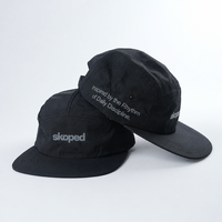 Gorras Campamenteras de Running Negras Sin Estructura con Logo Estampado, Impermeables de Nylon de Alta Calidad, Gorras de 5 Paneles, Gorras Deportivas