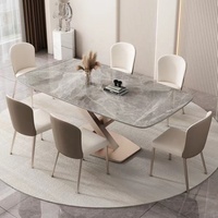 Meubles de maison modernes élégants italiens Tables à manger avec 6 chaises Table à manger en pierre frittée brillante