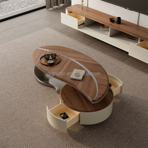 Bộ bàn ghế phòng khách hiện đại, thiết kế mới, gồm bàn trà hình lá và kệ tivi bằng gỗ MDF, chất liệu gỗ tự nhiên chắc chắn. - Product Image 4