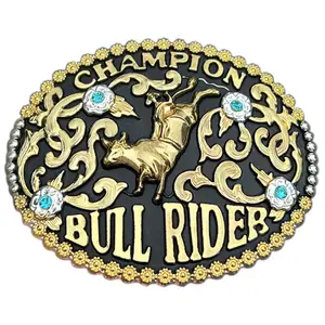 Hoge Kwaliteit Metalen Diamant Riem Gesp Western Cowboy Gold Bull Rider Riem Gesp